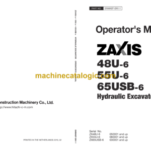 Hitachi ZX48U-6, ZX55U-6, ZX65USB-6 Hydraulic Excavator Operator's Manual (ENMAEP-EN1-1, ENMAEP-EN1-2, ENMAEP-EN1-3, ENMAEP-EN2-1)