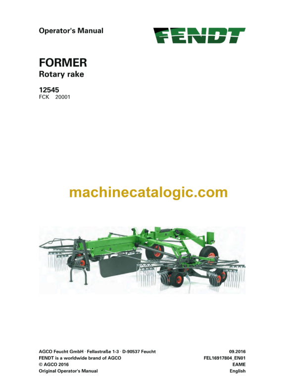 Fendt 12545 Former Rotary Rake Operator's Manual (FEL1691780401)