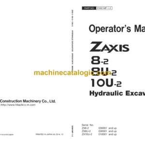 Hitachi ZX8-2, ZX8U-2, ZX10U-2 Excavator Operator's Manual (ENM1MP-1-2)