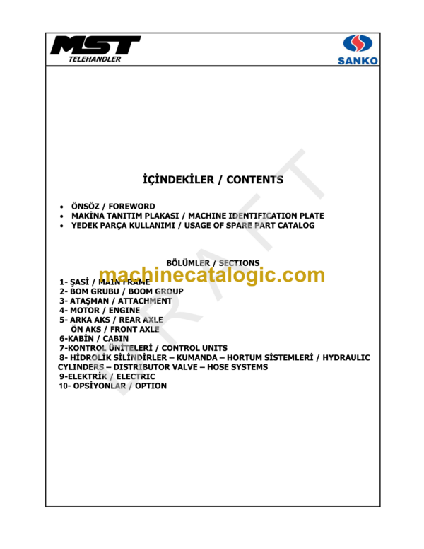 MST Telehandler All Models Spare Parts Catalogue (EN-TR)