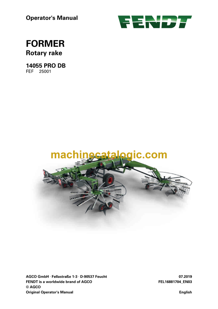 Fendt 14055 PRO DB Former Rotary Rake Operator's Manual