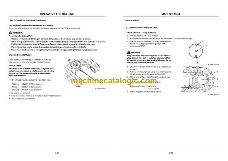 研究計画書 Hitachi ZX48U-6, ZX55U-6, ZX65USB-6 Hydraulic Excavator