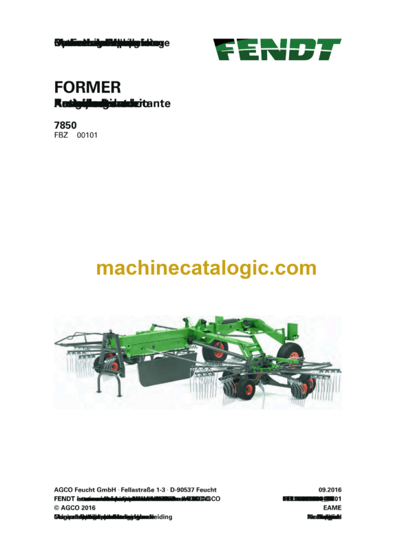 Fendt 7850 Former Operator's Manual (FEL1688960401)