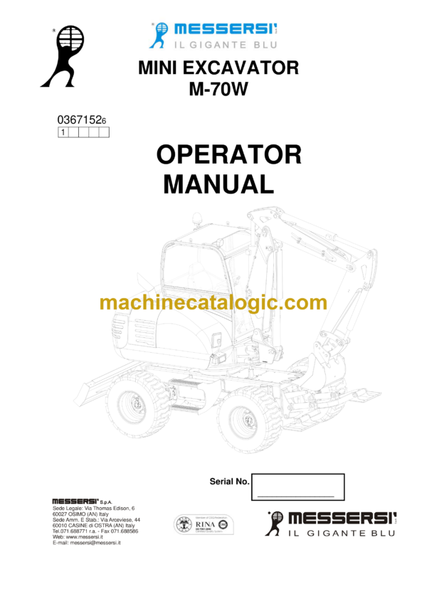 Messersi M70W Mini Excavator Operator Manual