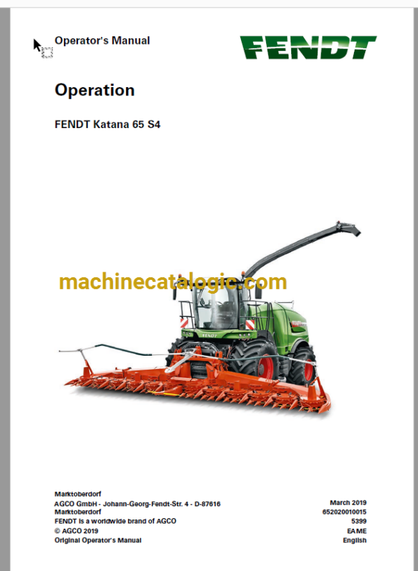 Fendt Katana 65 S4 Full Operator's Manual