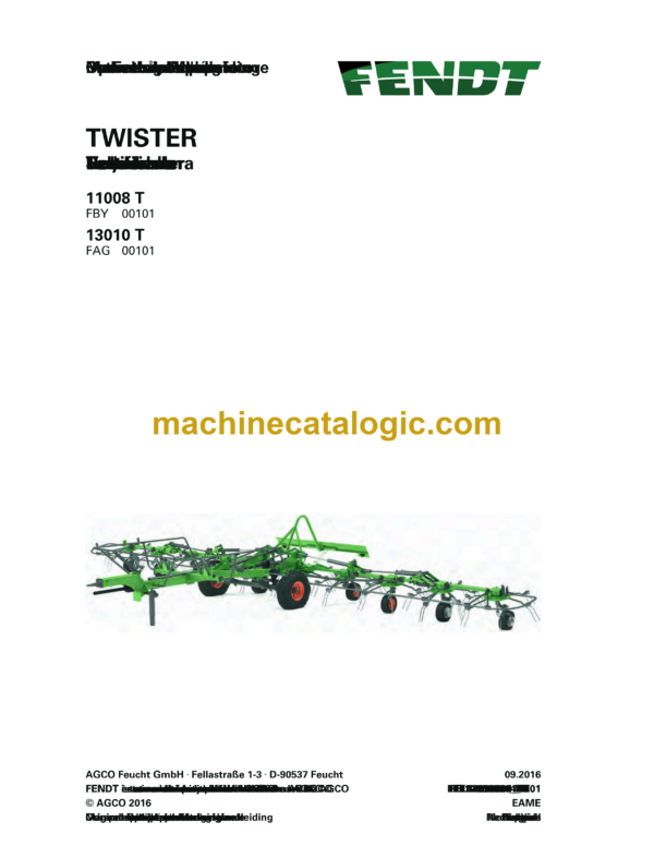 Fendt 11008 T, 13010 T Twister Operator's Manual (FEL1289060401)