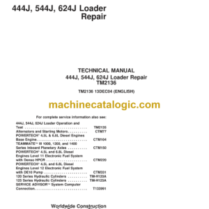 John Deere 444J, 544J, 624J Loader Repair Technical Manual (TM2136)