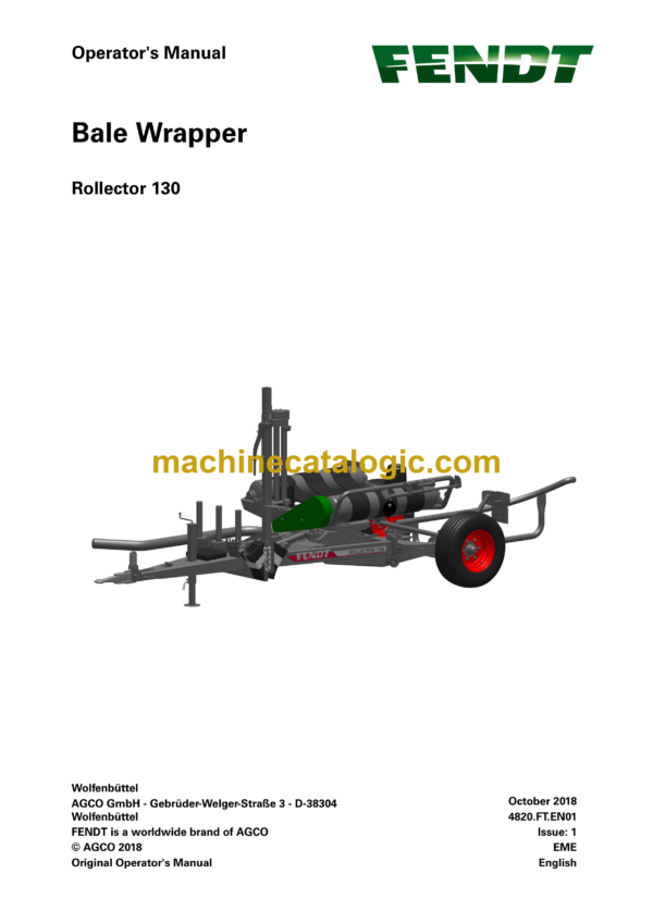 Fendt Rollector 130 Bale Wrapper Operator's Manual