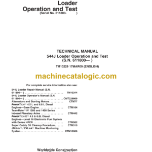 John Deere 544J Loader Operation and Test Technical Manual (TM10229)