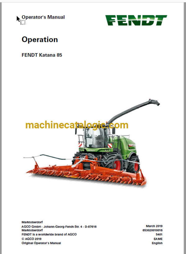 Fendt Katana 85 Full Operator's Manual