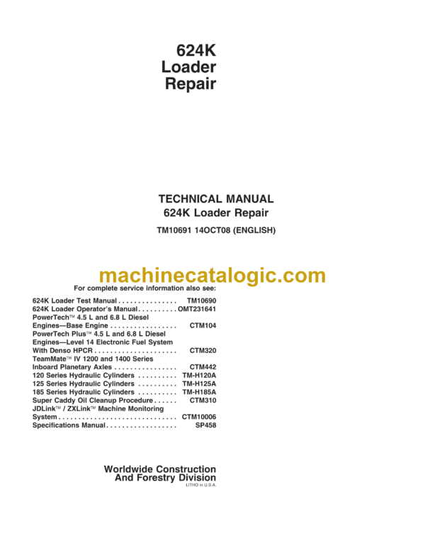 John Deere 624K Loader Repair Technical Manual (TM10691)