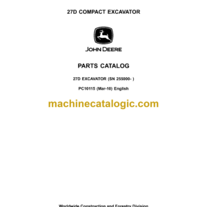 John Deere 27D Compact Excavator Parts Catalog (PC10115)