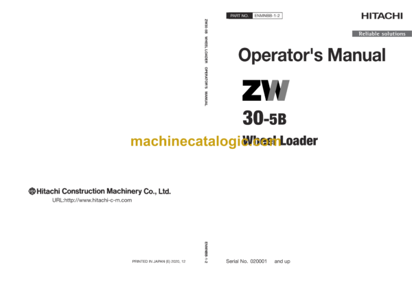 Hitachi ZW30-5B Wheel Loader Operator's Manual (ENMNBB-1-2)