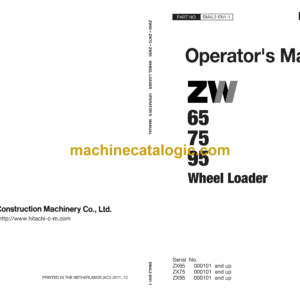 Hitachi ZW65, ZW75, ZW95 Wheel Loader Operator's Manual (EM4L2-EN1-1, EM4L2-EN1-2)