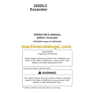 John Deere 225DLC Excavator Operator's Manual (OMT2256914)