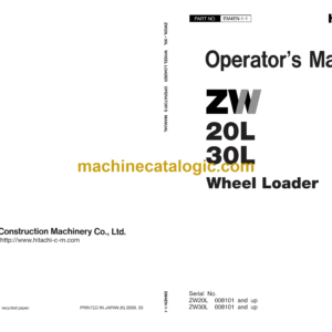 Hitachi ZW20L,ZW30L Wheel Loader Operator's Manual (EM4EN-1-1, EM4EN-1-2)