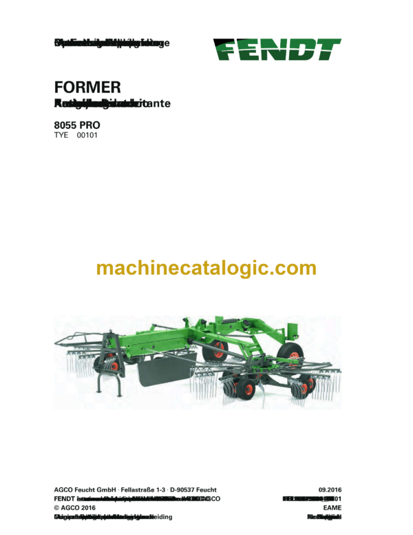 Fendt 8055 PRO Former Operator's Manual (FEL1687580401)