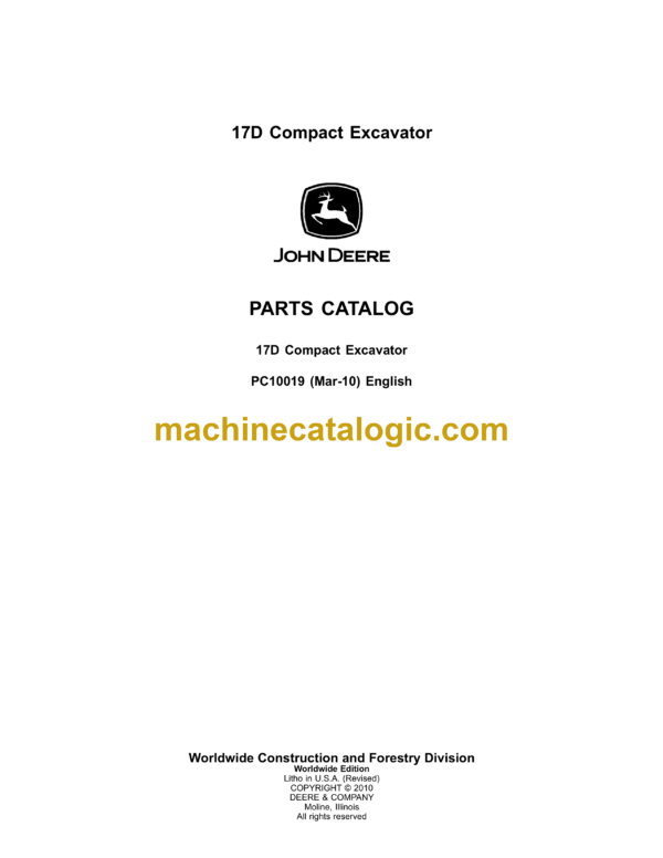 John Deere 17D Compact Excavator Parts Catalog (PC10019)