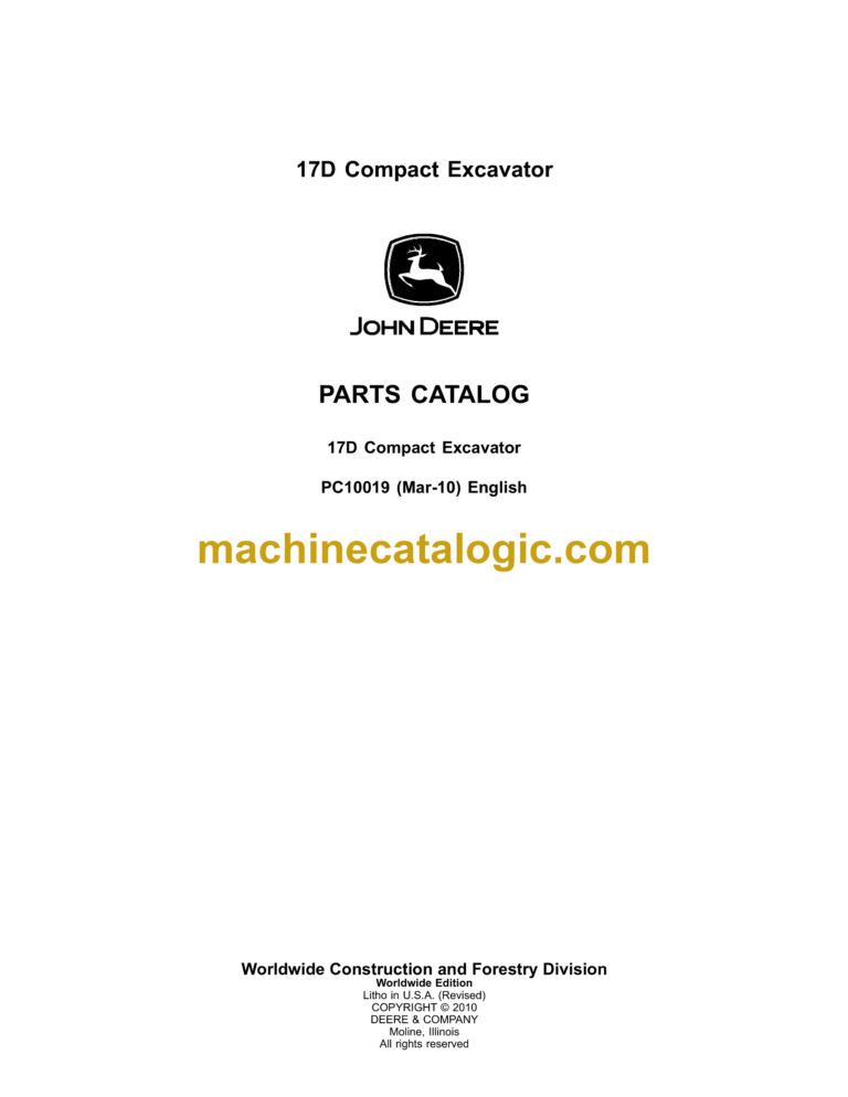 John Deere 17D Compact Excavator Parts Catalog (PC10019)