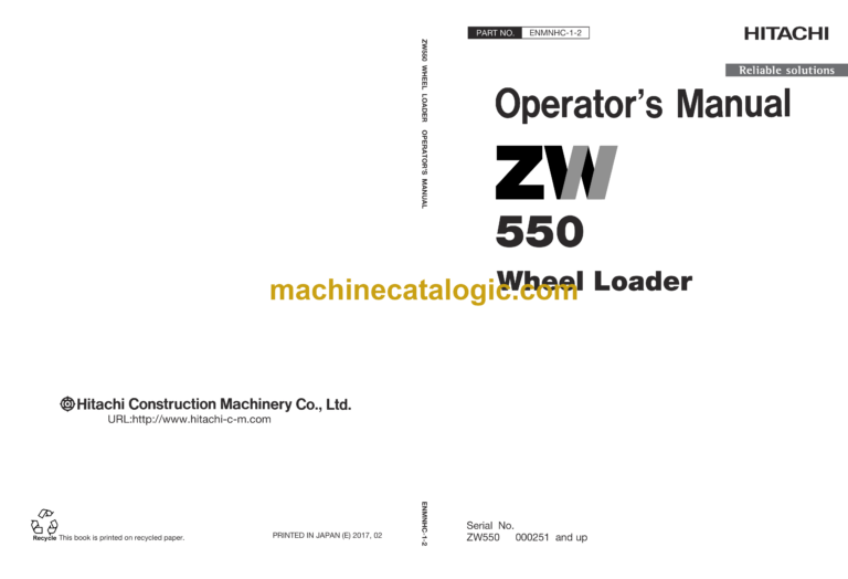 Hitachi ZW550 Wheel Loader Operator's Manual (ENMNHC-1-2)