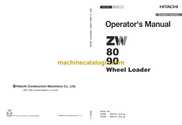 Hitachi ZW80, ZW90 Wheel Loader Operator's Manual (EM4FG-1-4)