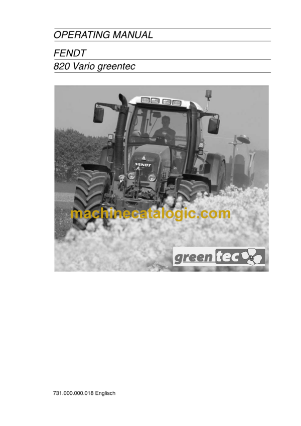 Fendt 818, 820 Vario, 820 Vario Greentec Tractor Operator's Manual