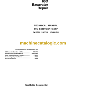 John Deere 60D Excavator Repair Technical Manual (TM10761)