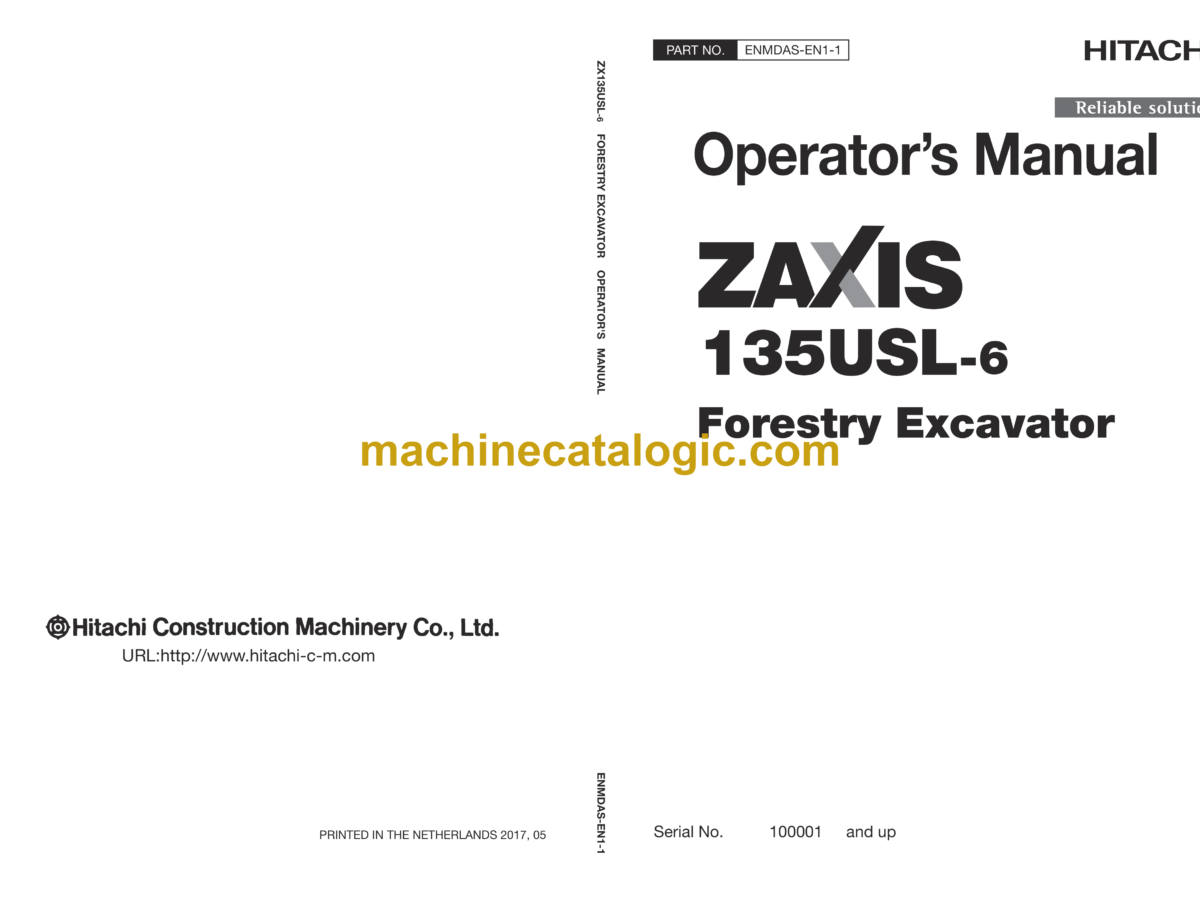 Hitachi ZX135USL-6 Forestry Excavator Operator's Manual
