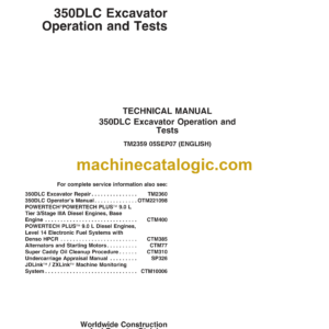 John Deere 350DLC Excavator Operation and Tests Technical Manual (TM2359)