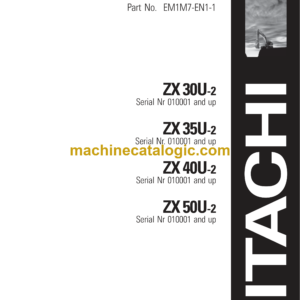 Hitachi ZX30U-2,ZX35U-2,ZX40U-2,ZX50U-2 Operators' Manual (EM1M7-EN1-1)