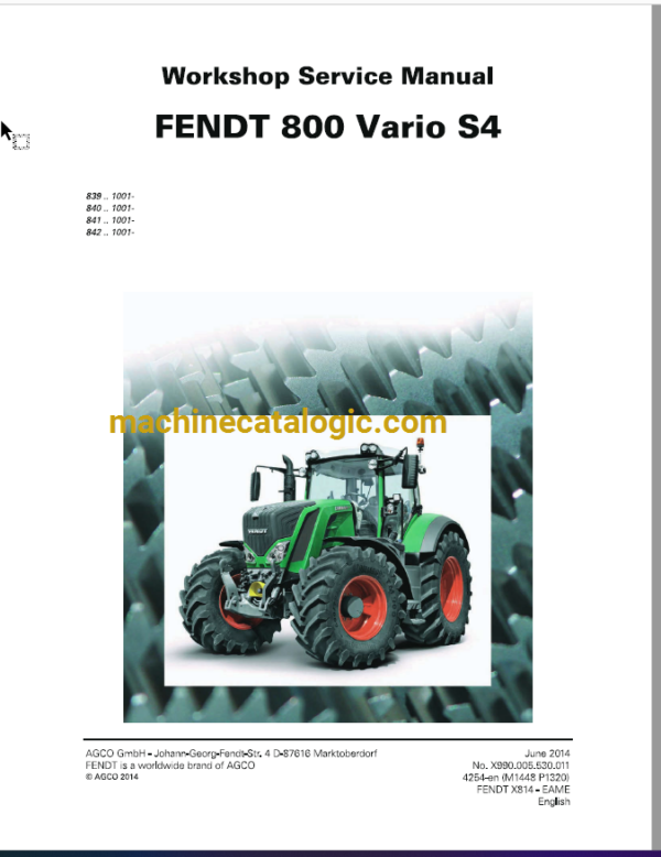 Fendt 822, 824, 826, 828 S4, Tier 4 Tractor Workshop Manual