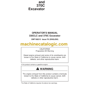 John Deere 330CLC, 370C Excavator Operator's Manual (OMT188215)