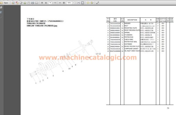 SWE20F Hydraulic Excavator Parts Manual