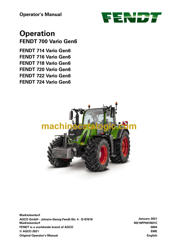 Fendt 700, 714, 716, 718, 720, 722, 724 Vario Gen6 Operation and Maintenance Manual