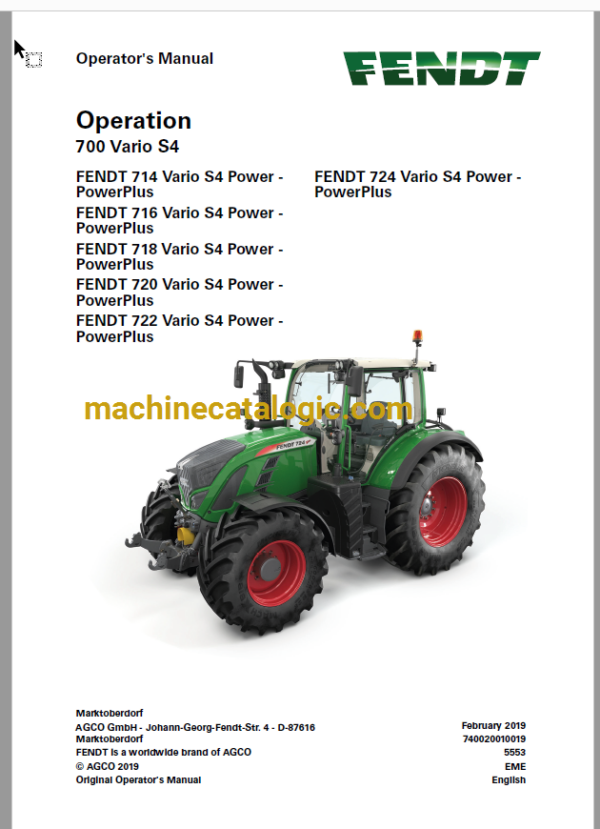 Fendt 700, 714, 716, 718, 720, 722, 724 Vario S4 Power - PowerPlus Full Operator's Manual