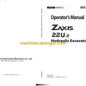 Hitachi ZX22U-2 Hydraulic Excavator Operator's Manual (EM1MW-EN1-1, EM1MW-EN1-2, EM1MW-EN1-4)