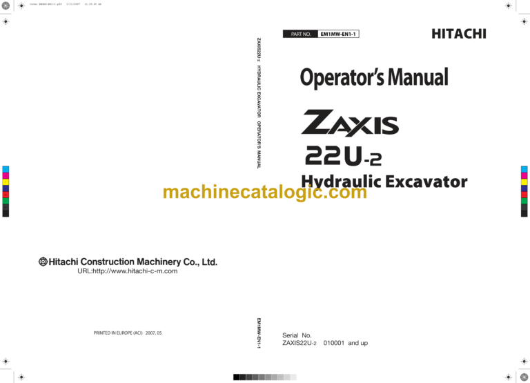 Hitachi ZX22U-2 Hydraulic Excavator Operator's Manual (EM1MW-EN1-1, EM1MW-EN1-2, EM1MW-EN1-4)