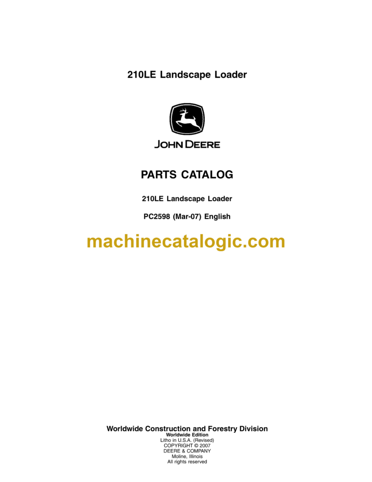 John Deere 210LE Landscape Loader Parts Catalog (PC2598)