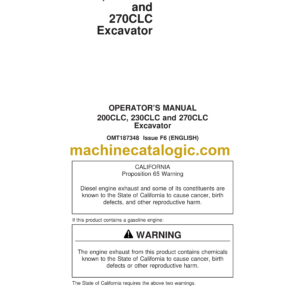 John Deere 200CLC, 230CLC, 270CLC Excavator Operator's Manual (OMT187348)