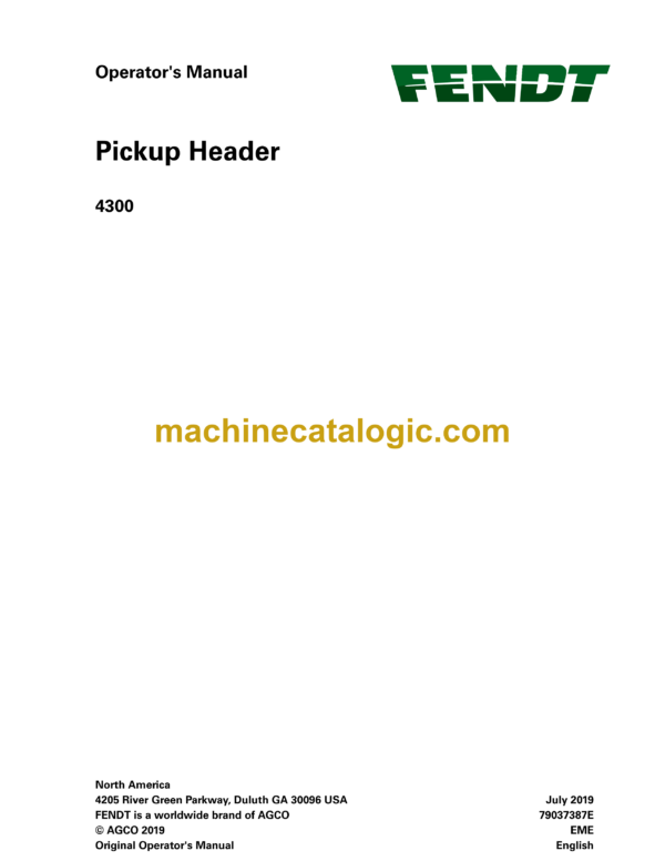 Fendt 4300 Pickup Header Operator's Manual