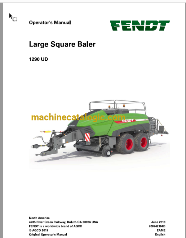 Fendt 1290 Ultra HD Large Sqaure Baler (CE) Hay Equipment Operator Manual (700742104D)