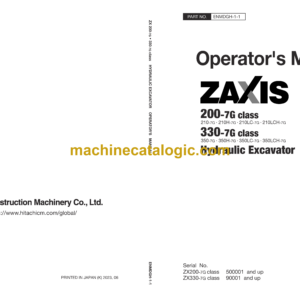 Hitachi ZX200-7G, ZX330-7G class Hydraulic Excavator Operator's Manual (ENMDGH-1-1, ENMDGH-1-2)