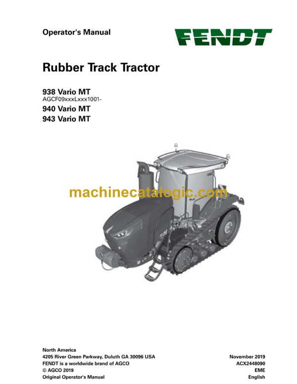 Fendt 938, 940, 943 Vario MT Rubber Track Tractor Operator's Manual (ACX2448090)