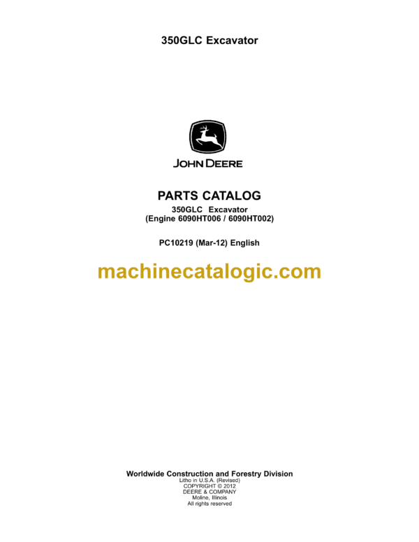 John Deere 350GLC Excavator Parts Catalog (PC10219)