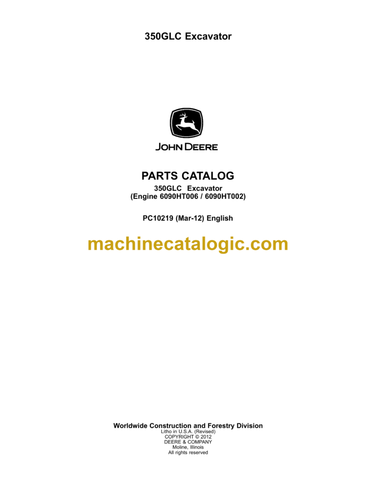 John Deere 350GLC Excavator Parts Catalog (PC10219)