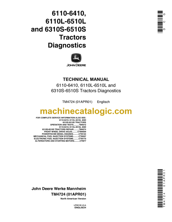 John Deere 6110-6410, 6110L-6510L, 6310S-6519S Tractors Diagnostics Technical Manual (TM4724)