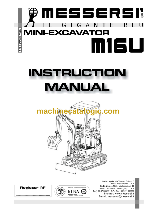 Messersi M16U Mini Excavator Instruction Manual