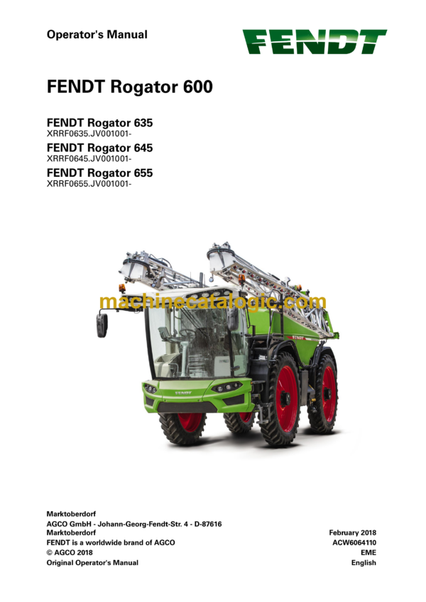 Fendt Rogator 600, 635, 645, 655 Operator's Manual