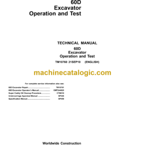 John Deere 60D Excavator Operation and Test Technical Manual (TM10760)