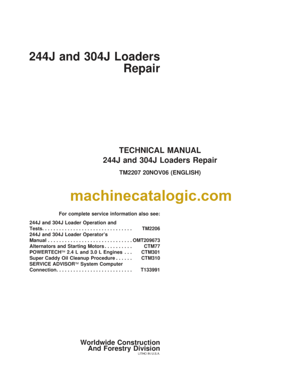 John Deere 244J, 304J Loaders Repair Technical Manual (TM2207)